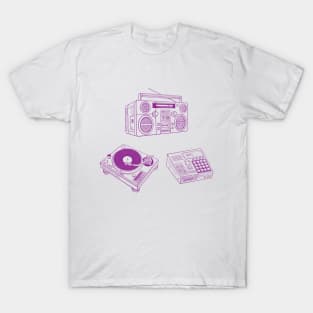 Boombox, Beat Maker, Turntable (Violet Lines) Analog / Music T-Shirt